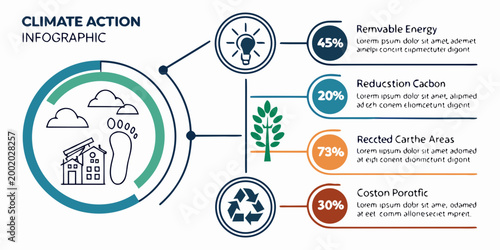 Climate action infographic with environmental icons and data infographic environment sustainability renewable reduction recycling pollution conservation business statistics management