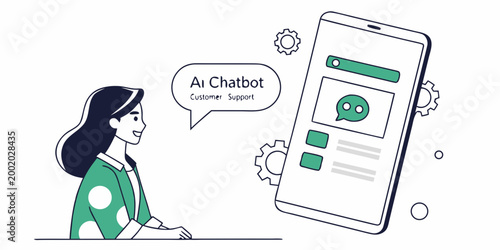 Woman using AI chatbot for customer support on mobile with customer smartphone artificial intelligence technology assistant messaging application communication interaction interface