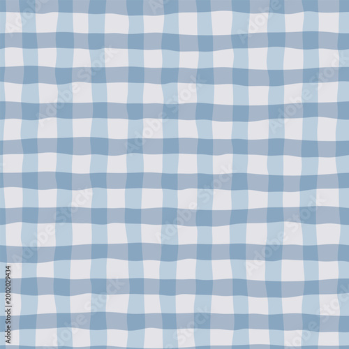 Seamless checkered repeating vector pattern hand drawn grid. Blue Plaid geometric simple texture. Crossing lines. gingham vichy check delicate pattern for fabric, textile, wallpaper, apparel, wrapping