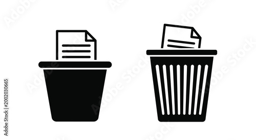Trash cans with papers delete and remove icon silhouette