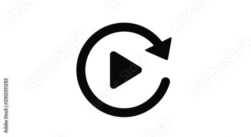 Circular arrow with play button icon black silhouette