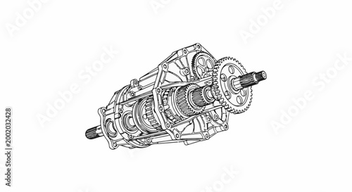 Detailed mechanical illustration of a complex multi-gear transmission system