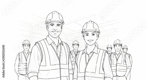 Diverse construction team with safety gear ready for work
