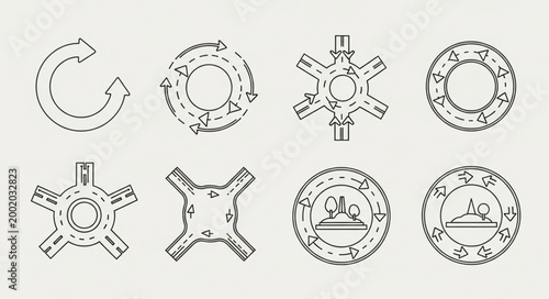 Circular Arrows and Traffic Roundabout Icons Set.