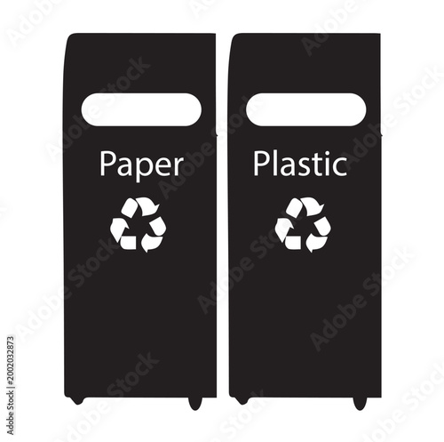 Recycle bin with sorting compartments (plastic, paper, metal)