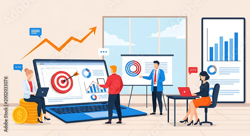 Business meeting with analytics and financial growth presentation office environment analytics presentation teamwork collaboration strategy planning discussion analysis business corporate