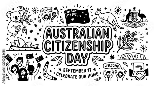 Australian Citizenship Day Doodle - Koala, Kangaroo, Opera House