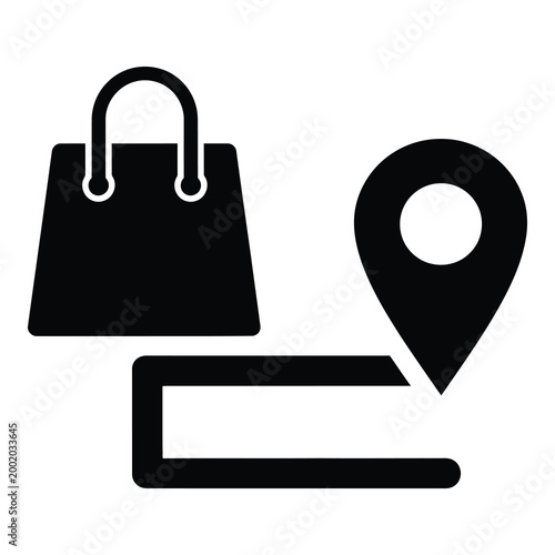 Shopping bag with map pin and text box icon symbol icon