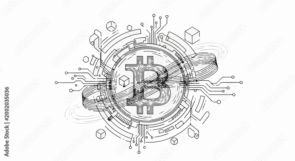 Obraz premium Digital currency network schematic with abstract geometric elements