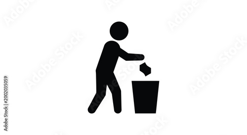 Person disposing of trash into bin silhouette