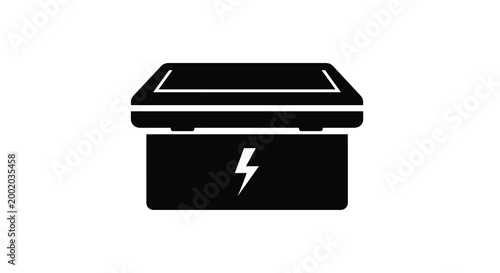 Battery silhouette with lightning bolt symbol black and white silhouette