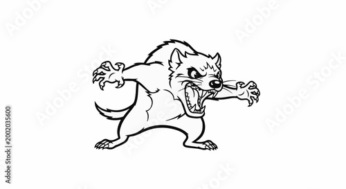 Fierce cartoon animal with claws extended and mouth open wide