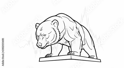 Fierce bear on platform with stock market graph background