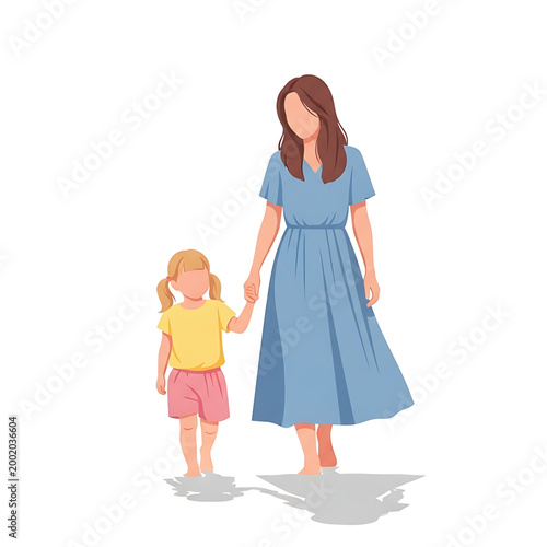 A mother and her young daughter walking hand-in-hand on a bright sunny day, evoking feelings of love and connection