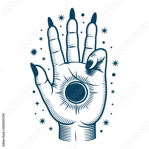 Mystical Hand Symbol Illustration Minimal Line Art Spiritual Cosmic Design
