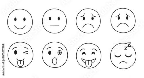 Emotion emoticon faces set line art