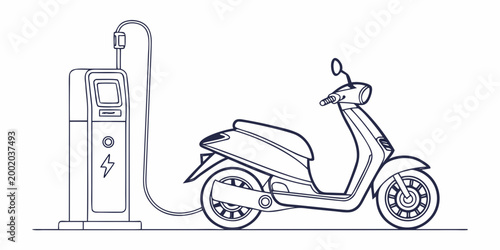 Photos Electric moped connected to a charging station line art electric vehicle urban m
