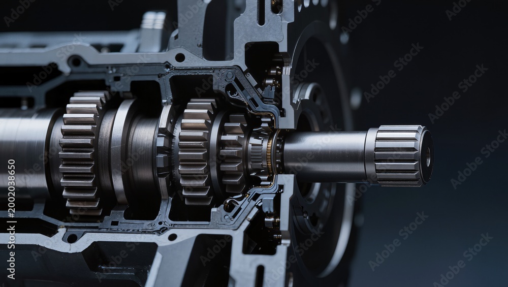 Fototapeta premium Internal Transmission Gears and Shaft Assembly Cutaway Showing Mechanical Power Transfer