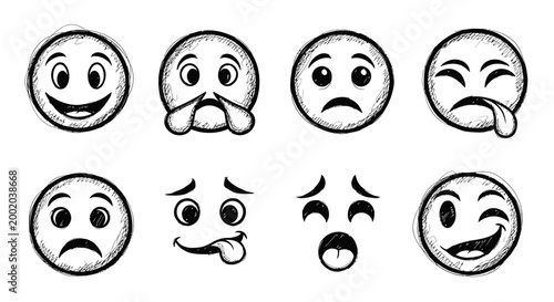 Emoticon set cartoon faces expressions