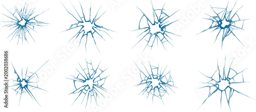 Broken window, shattered glassy surface and break windshield glass texture silhouette vector illustration.