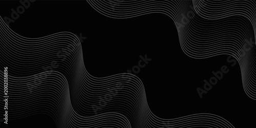 The black background features thin, curved lines in gold and white that run horizontally, giving the image a luxurious and slightly moving look. This piece feels elegant