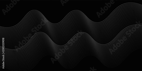 The black background features thin, curved lines in gold and white that run horizontally, giving the image a luxurious and slightly moving look. This piece feels elegant