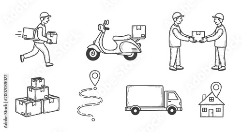 Delivery service icons packages and transportation