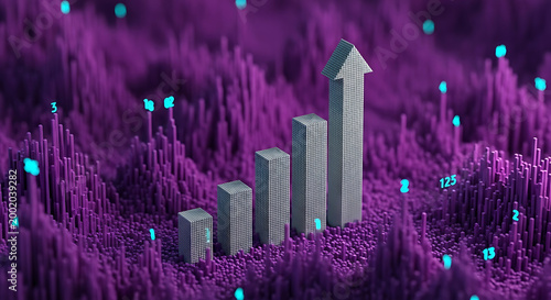 Abstract 3D bar graph illustrating upward trend and growth with business statistics abstract investment progress performance analysis illustration increase development financial planning