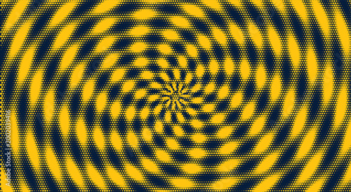 Psychedelic retro optical illusion background. yellow and dark blue spiral, distorted checkerboard vortex. for hypnotic poster, vintage print, and pop art packaging. eps stock vector art.
