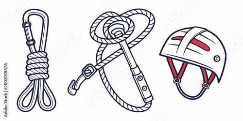 Photos Climbing gear for rock climbing and mountaineering rope helmet carabiner