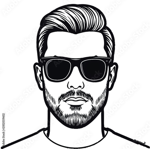 Cartoon vector illustration of a smiling man with glasses and a mustache character design