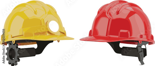 Construction Safety Helmet Icon Set with Industrial Hard Hat Designs in Detailed Flat Vector Style for Engineering Workwear Protection and Building Site Use