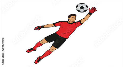 Soccer goalkeeper diving to save ball cartoon illustration