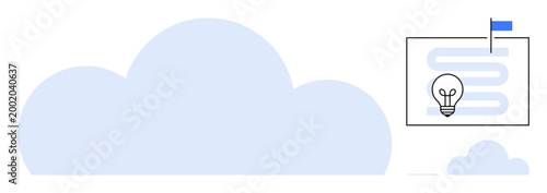 Cloud computing concept. Cloud storage with workflow and lightbulb, innovative solutions in data management. Cloud computing for IT, innovation, planning, technology, storage
