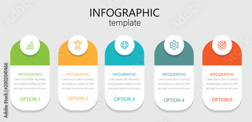 Business infographic thin line process with square template design with icons and 5 options or steps. Can be used for workflow, presentation, etc. Vector illustration.  