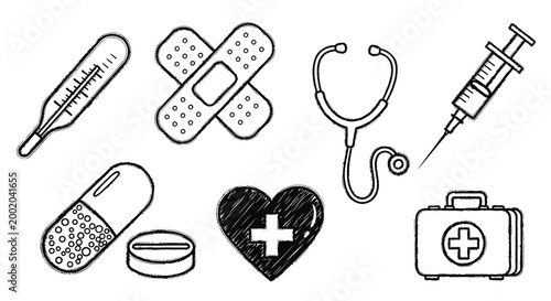 Medical healthcare equipment illustrations