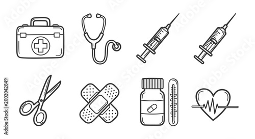 Medical equipment icons illustration set