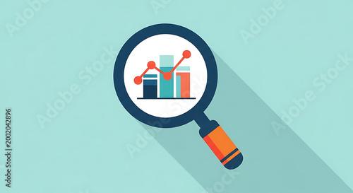 Magnifying glass over bar chart representing data analysis with research business analytics statistics information discovery illustration strategy investigation financial planning