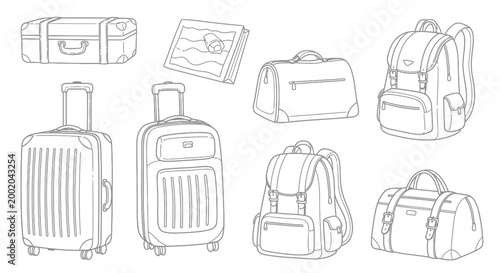 Travel luggage and bags set illustration