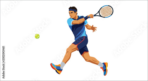 Tennis player illustration hitting a ball dynamic vector artwork