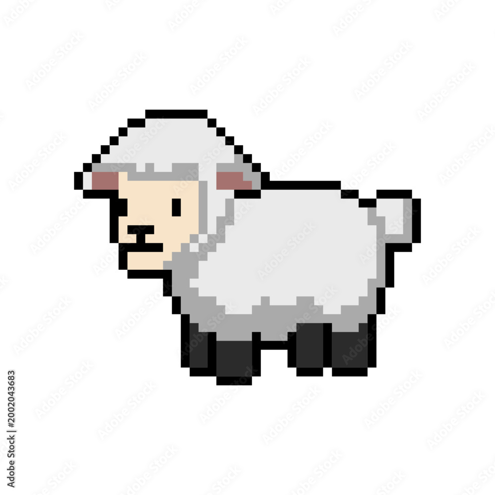 Obraz premium Vector Illustration of White Sheep with Pixel Art Design