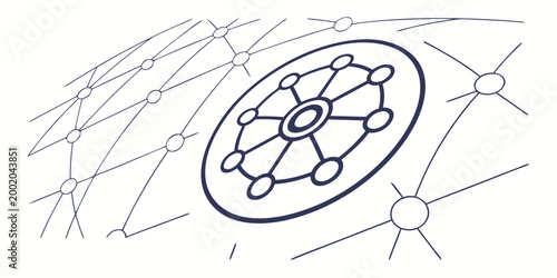 Fotografie Global network connection points with central hub node diagram representing worl