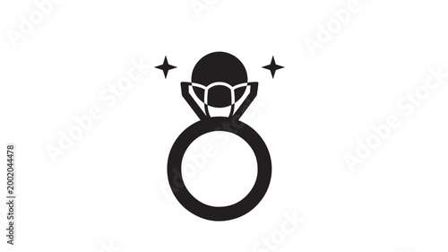 Ring jewelry icon with open eyes and sparkle stars, simple luxury symbol for beauty branding featuring magic, elegance, glamour with fashion