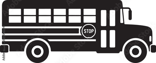 Simple flat design illustration of a school bus with stop sign isolated on transparent background