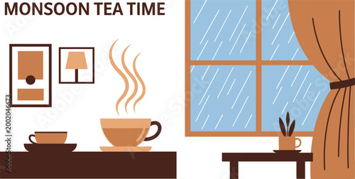 A-warm-steaming-cup-of-tea-sits-on-a-shelf.eps