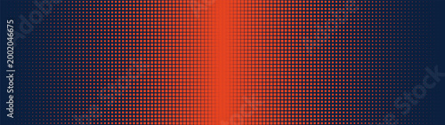 Abstract halftone pattern background with vibrant red and navy blue color gradient, Dynamic gradation minimalistic unique vector ornament, transition from small pixel to large square