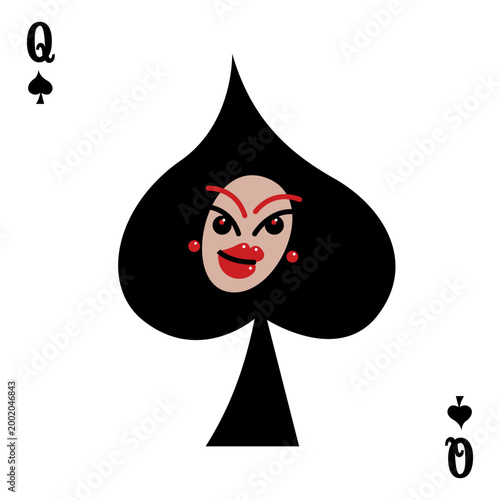 Queen of spades playing card abstract female face icon bold minimal design. Modern illustration for casino, poker, gambling, game concept and luxury card symbol theme.