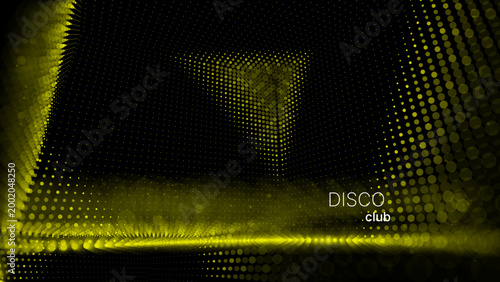 Golden disco club background with glowing particles, neon lights, and soft bokeh atmosphere, created as a festive vector backdrop for nightlife, dance music, party posters, and event design.