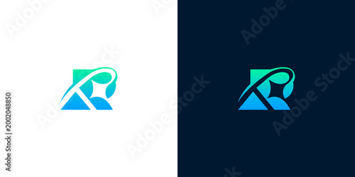 Abstract letter 'R' logo design with gradient colors, modern and innovative concept