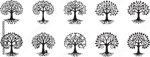 Tree Life Silhouettes. Rooted Tree Graphics.